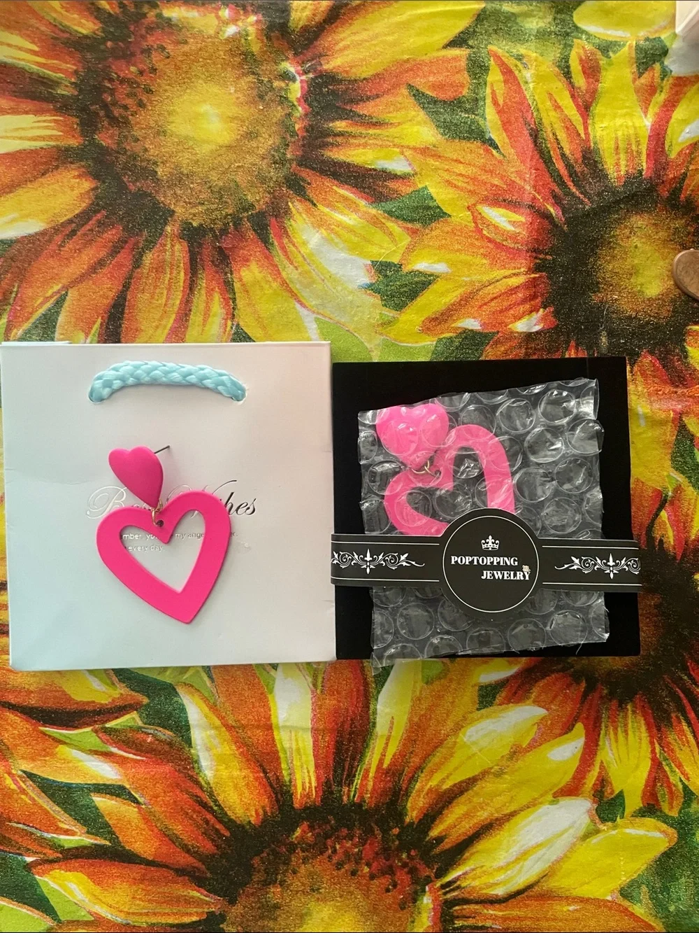 Pink Heart Dangle Earrings